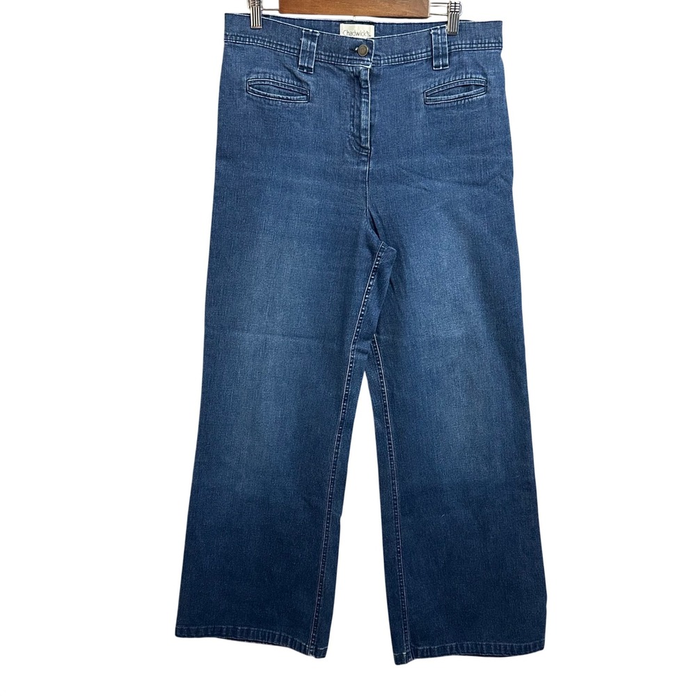 Chadwick's Wide Leg Jeans 14 Blue High Rise Stretch Denim Retro Casual Chic